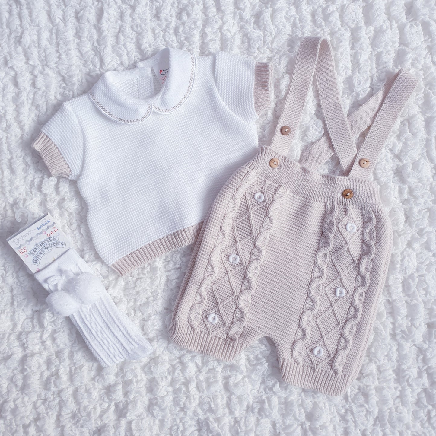 Baby Boys Beige Knitted 2 Piece Outfit