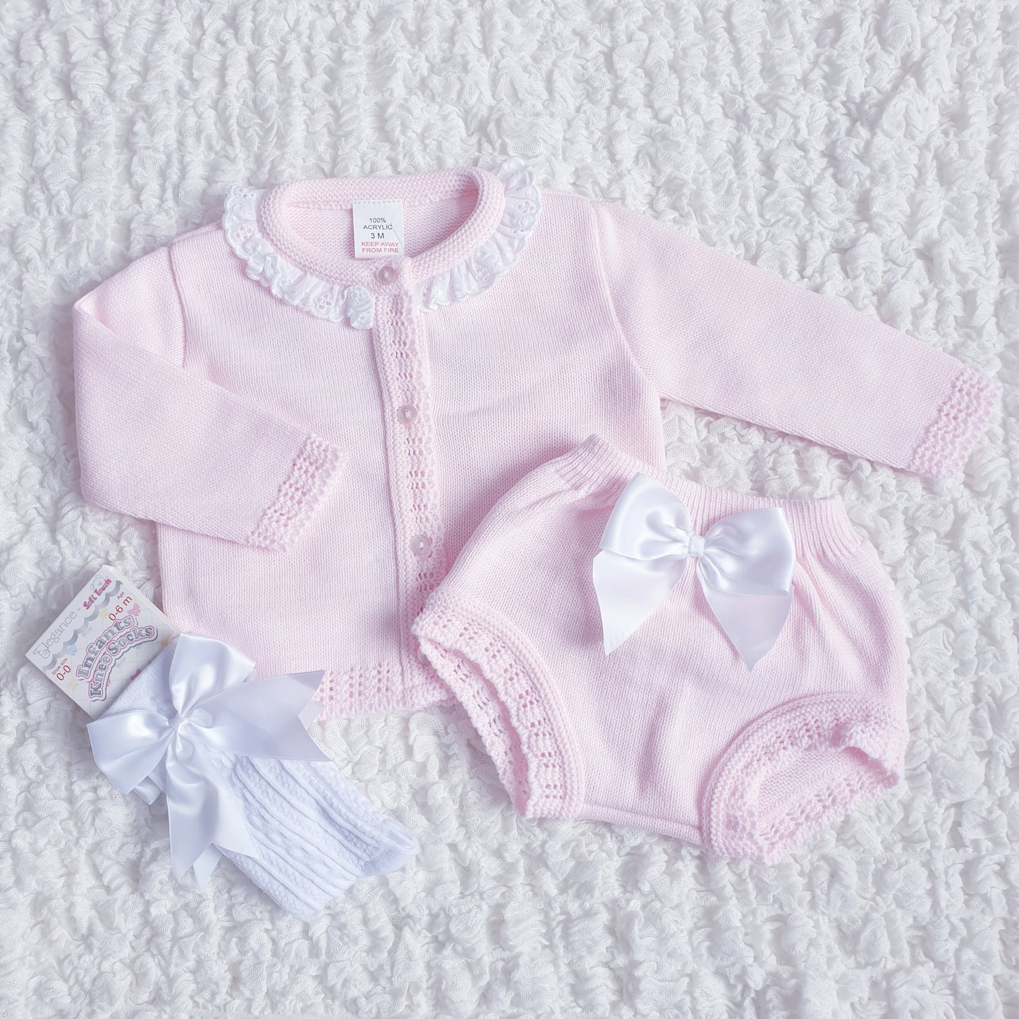 Baby Girls Pink Knitted Cardigan Jam Pants Set