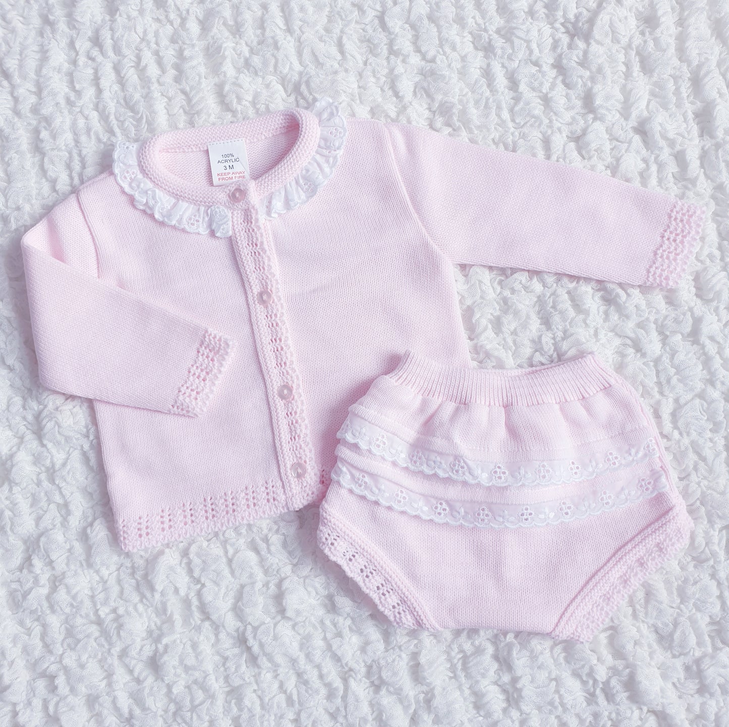 Baby Girls Pink Knitted Cardigan Jam Pants Set