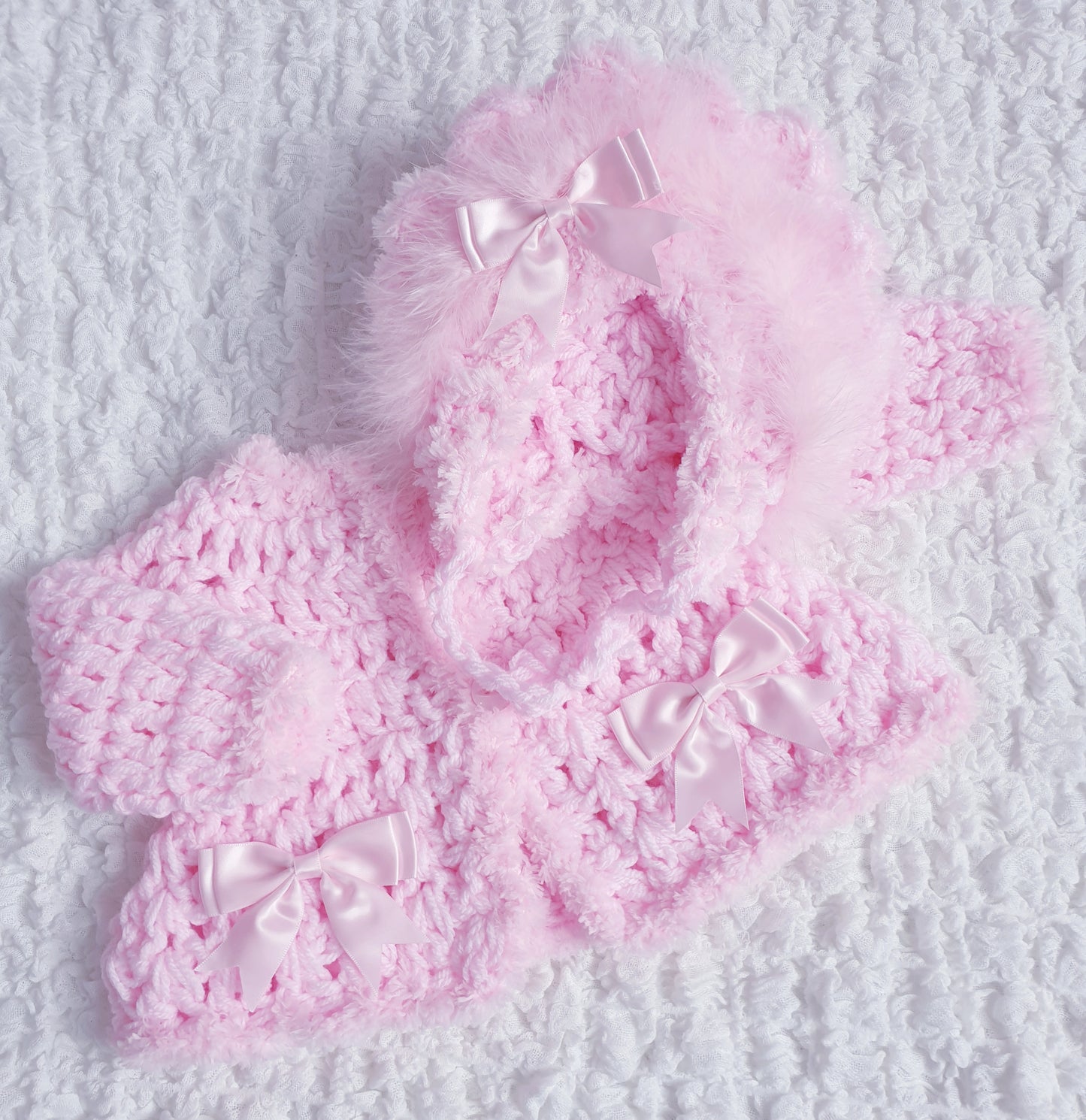 Baby Girls Pink Hand Knitted Cardigan & Hat Set