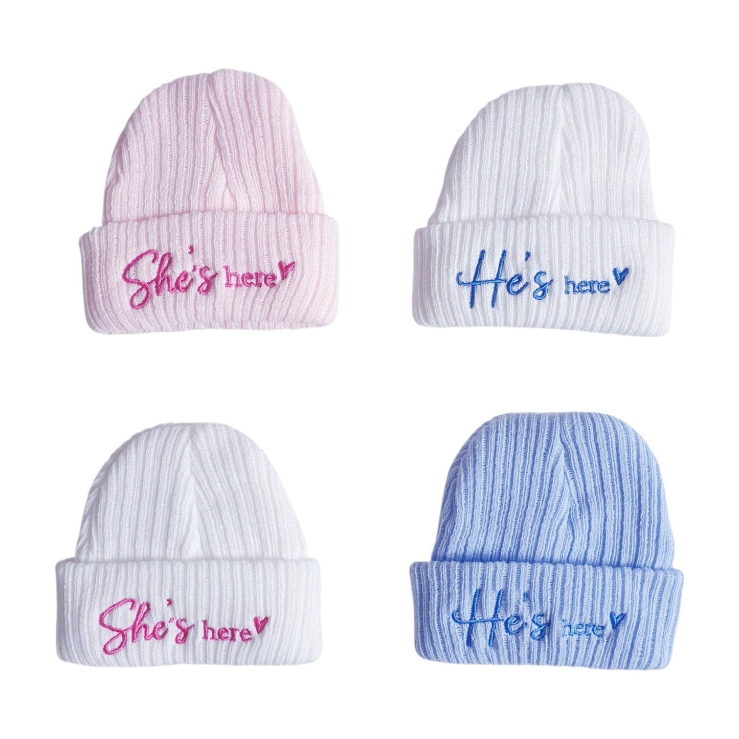 Newborn He"s/She's Here Hat