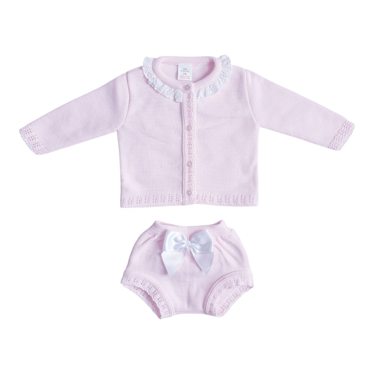 Baby Girls Pink Knitted Cardigan Jam Pants Set