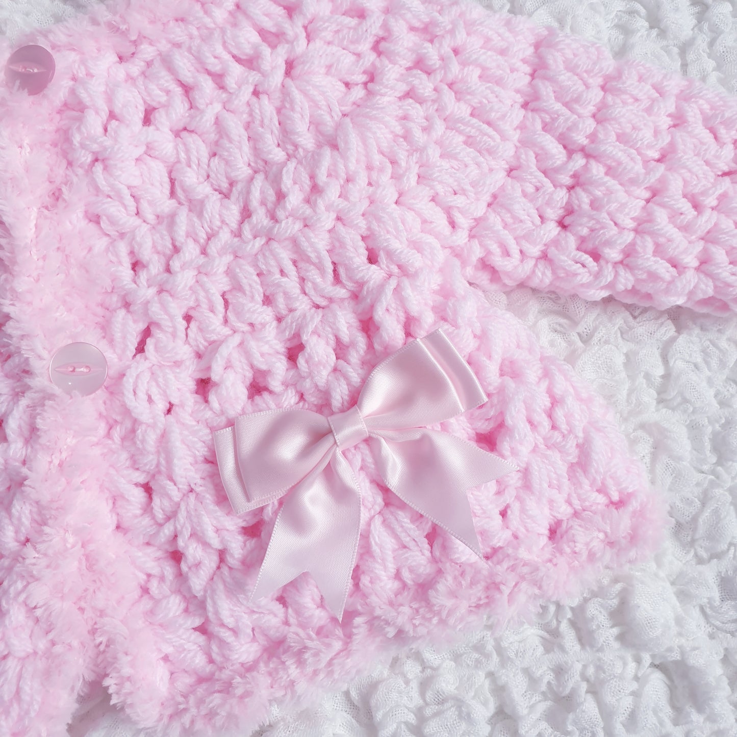 Baby Girls Pink Hand Knitted Cardigan & Hat Set