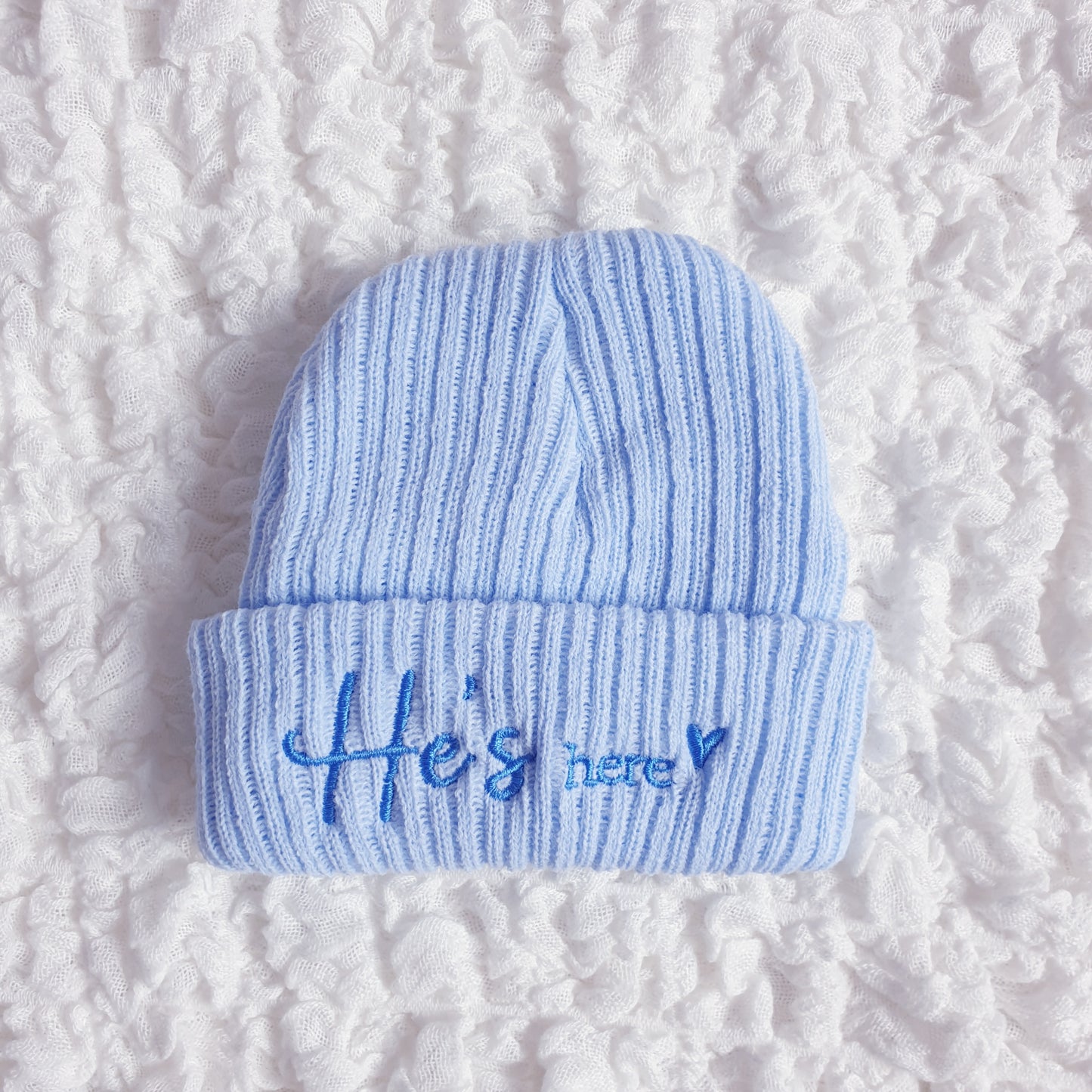 Newborn He"s/She's Here Hat