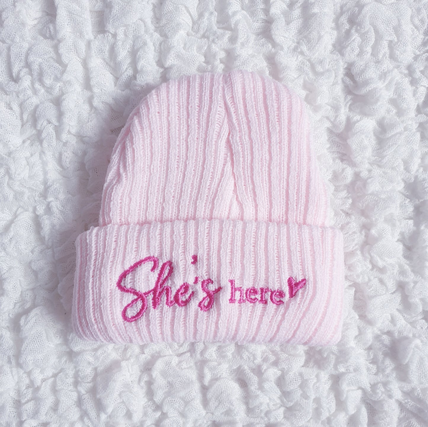 Newborn He"s/She's Here Hat