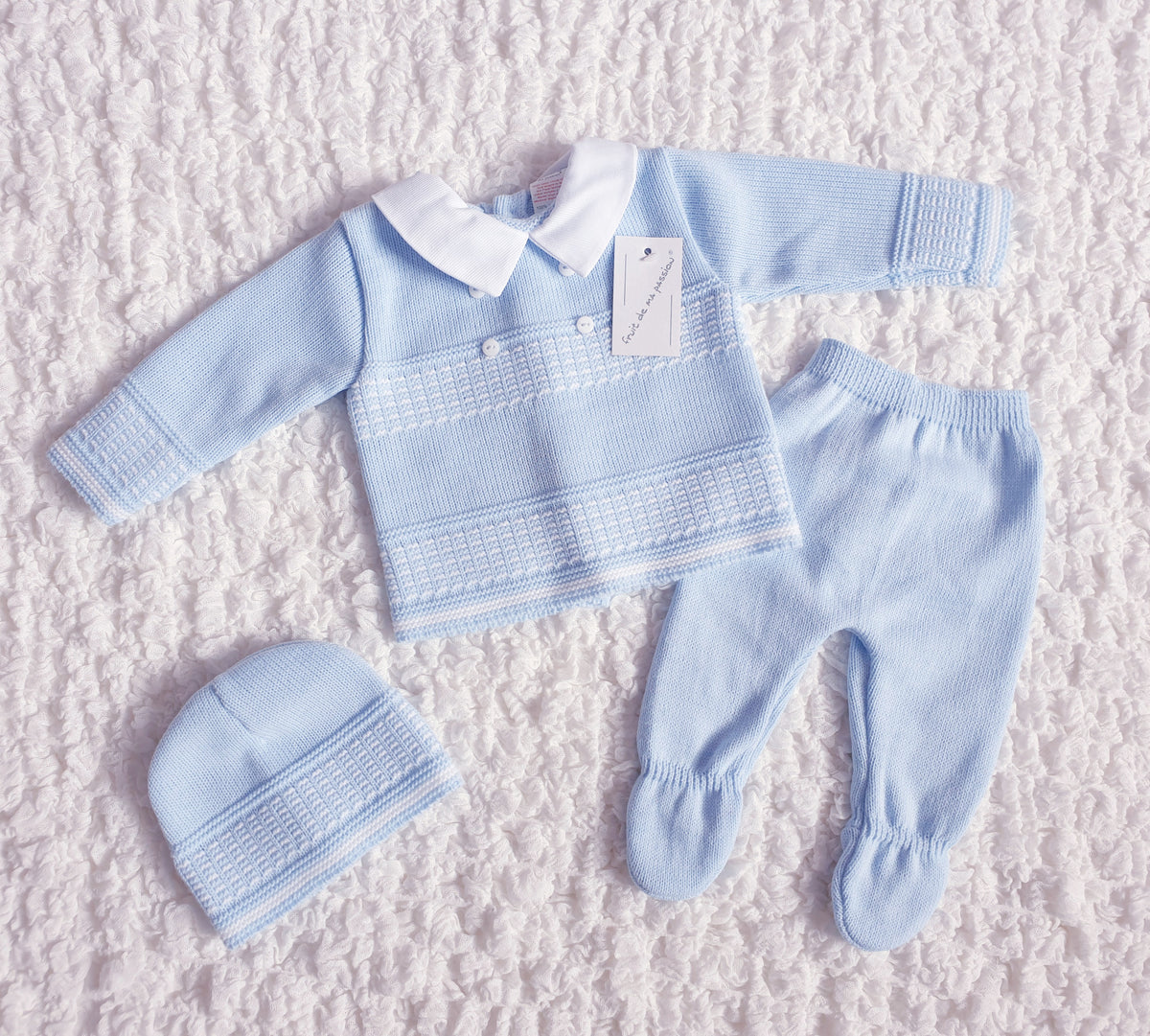 Baby Boys Spanish Blue Knitted 3 Piece Box Set