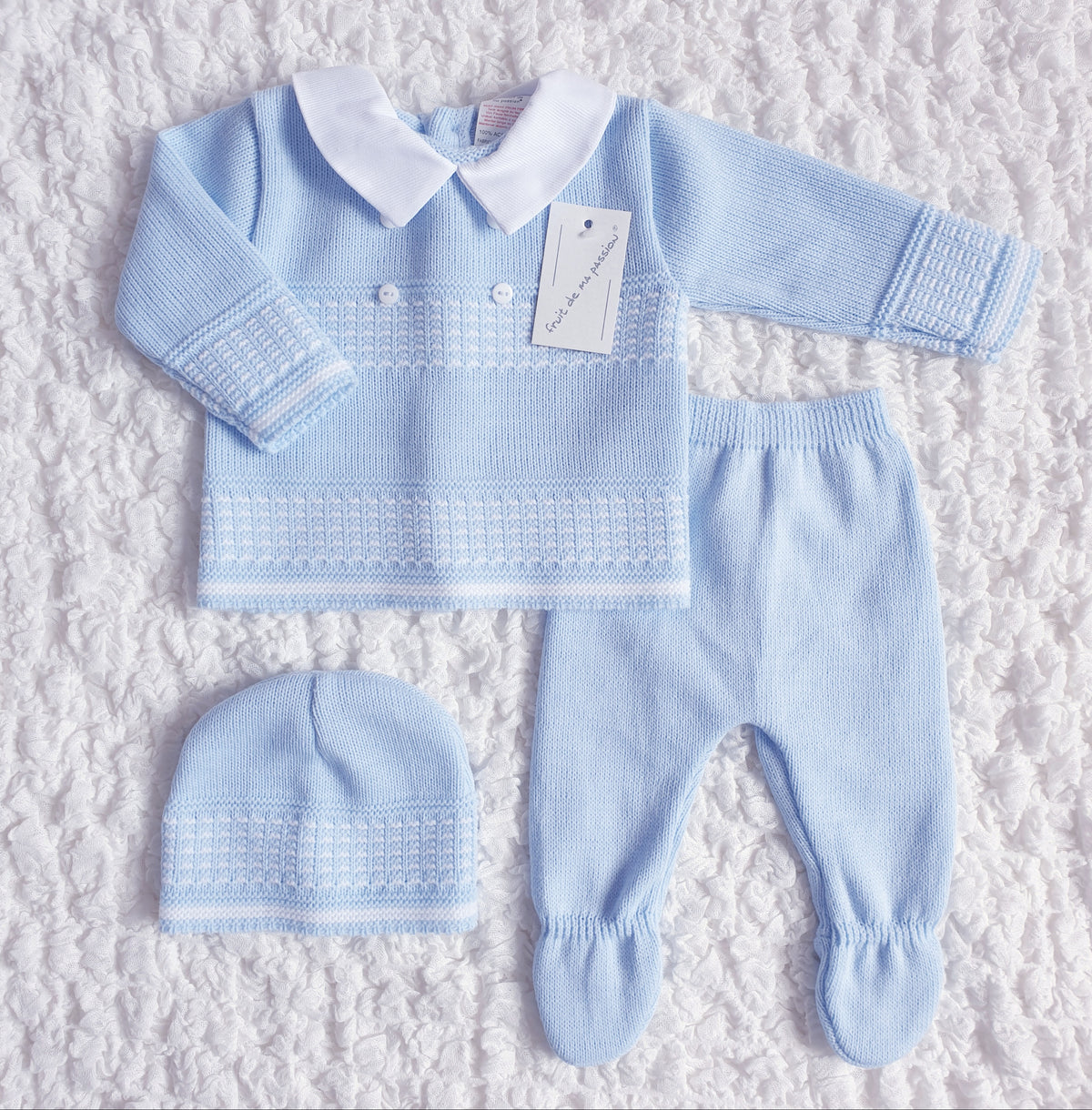 Baby Boys Spanish Blue Knitted 3 Piece Box Set
