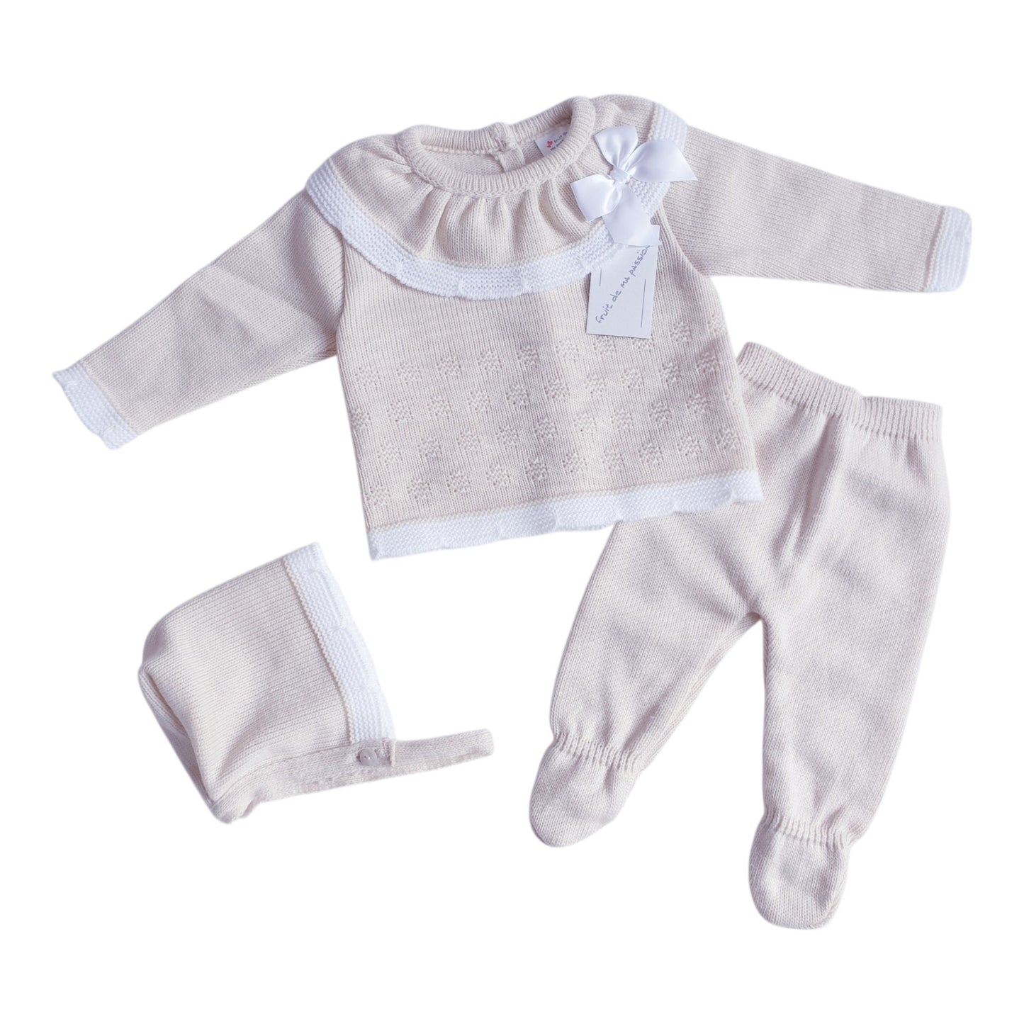 Baby Girls Beige Spanish Knitted 3 Piece Box Set