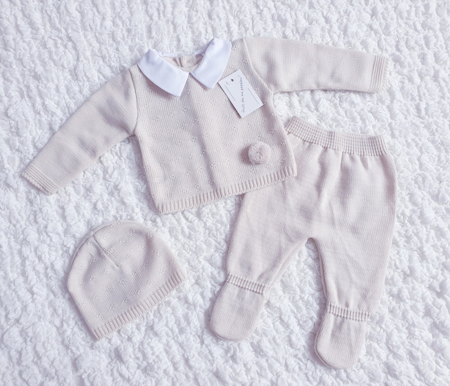 Baby Boys Spanish Beige Knitted 3 Piece Box Set