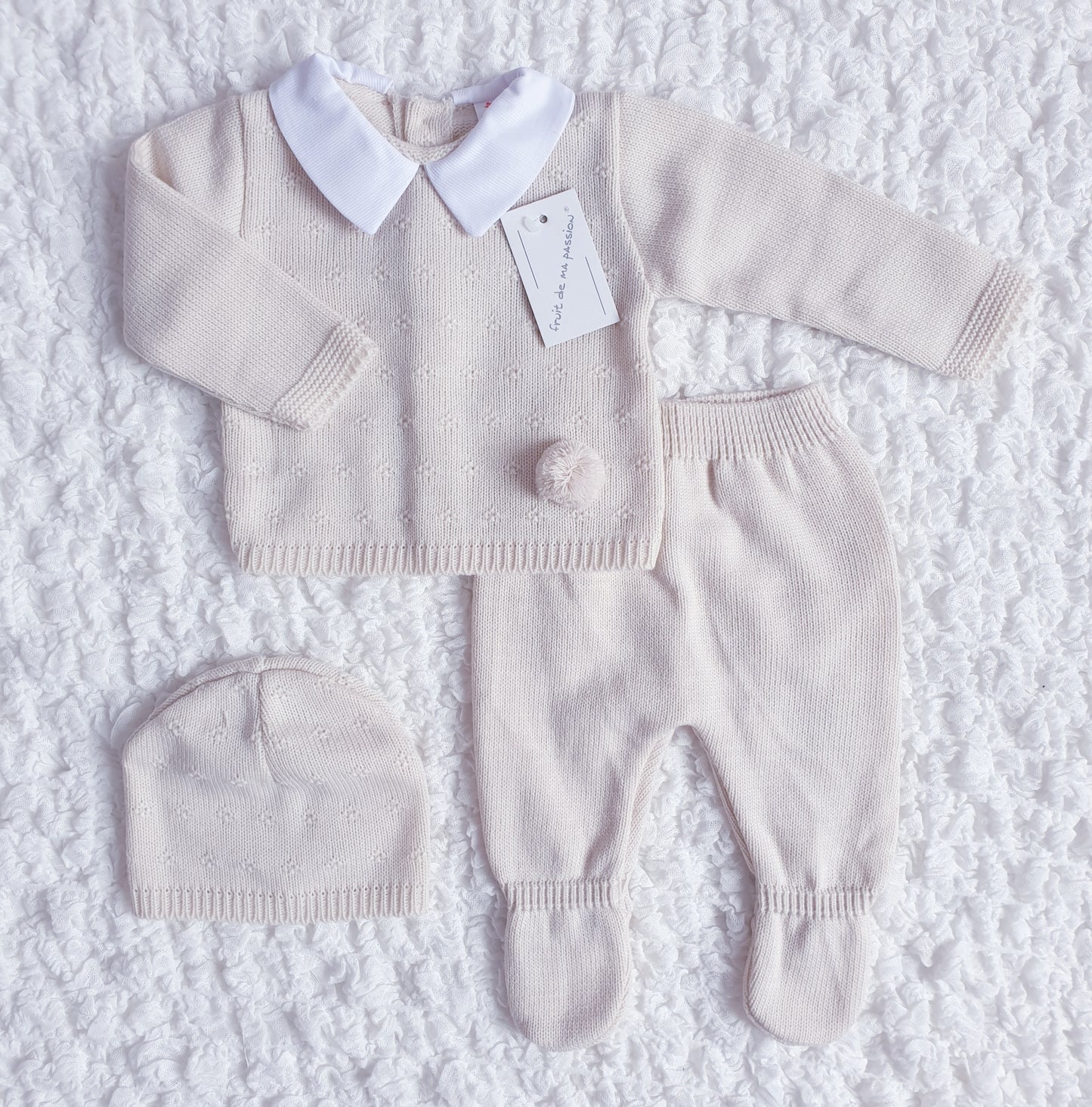 Baby Boys Spanish Beige Knitted 3 Piece Box Set