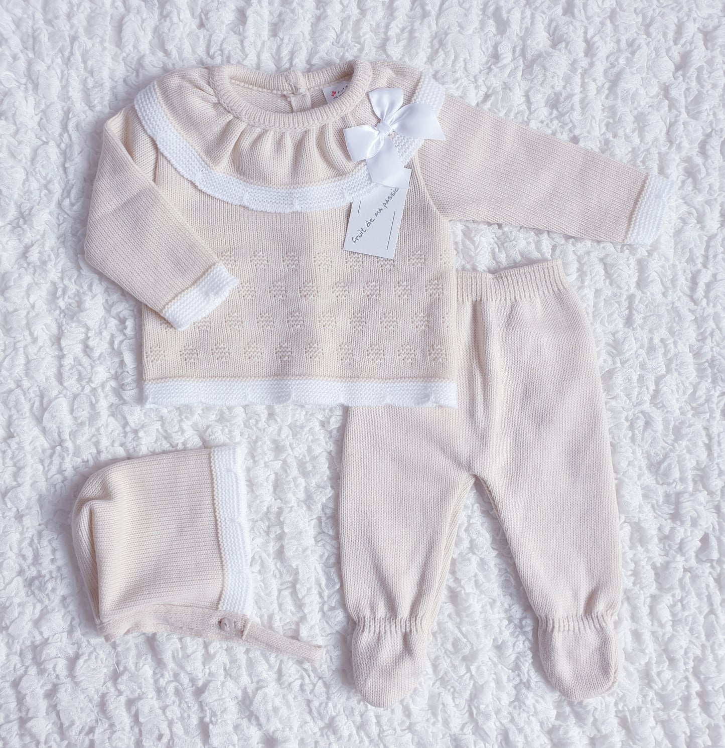 Baby Girls Beige Spanish Knitted 3 Piece Box Set