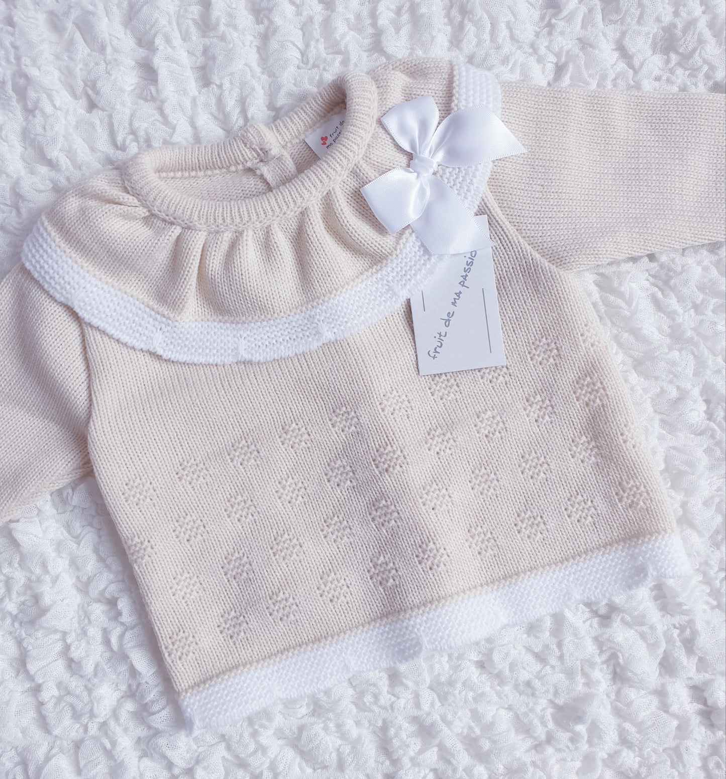 Baby Girls Beige Spanish Knitted 3 Piece Box Set