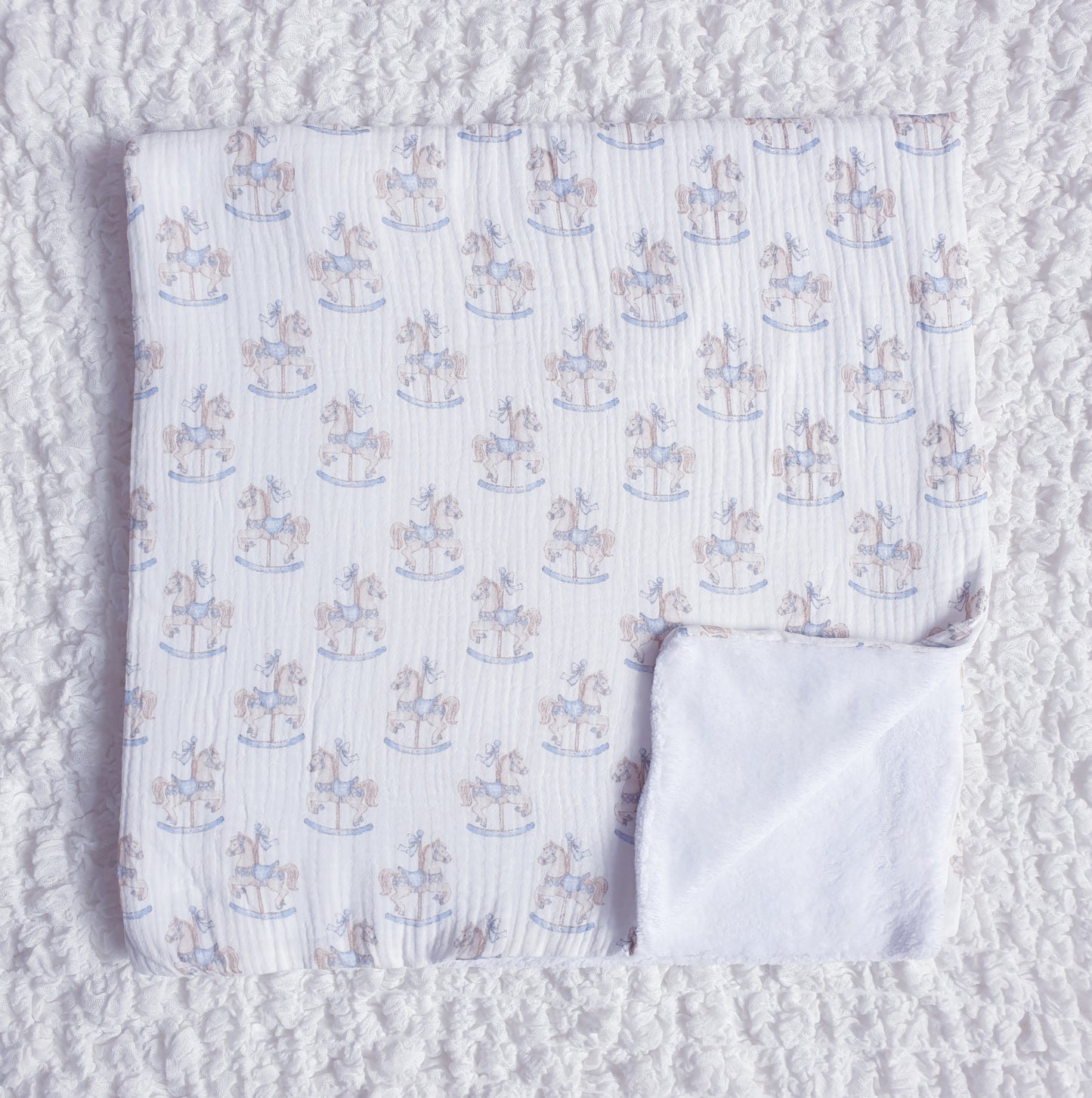 Rocking Horse Baby Blanket Pink Blue Beige