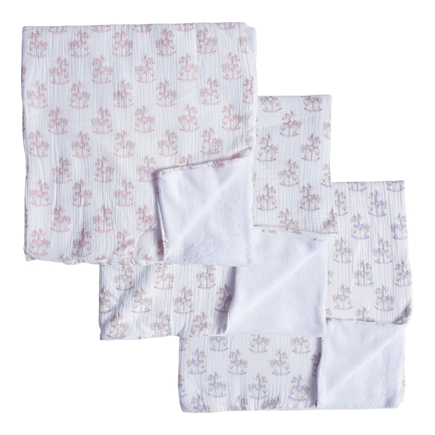 Rocking Horse Baby Blanket Pink Blue Beige