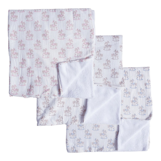 Rocking Horse Baby Blanket Pink Blue Beige