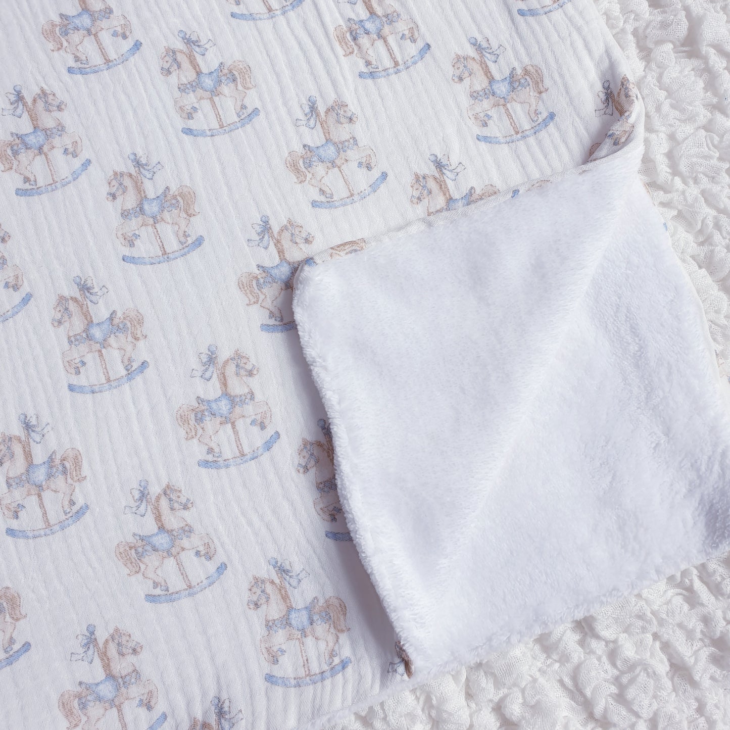 Rocking Horse Baby Blanket Pink Blue Beige