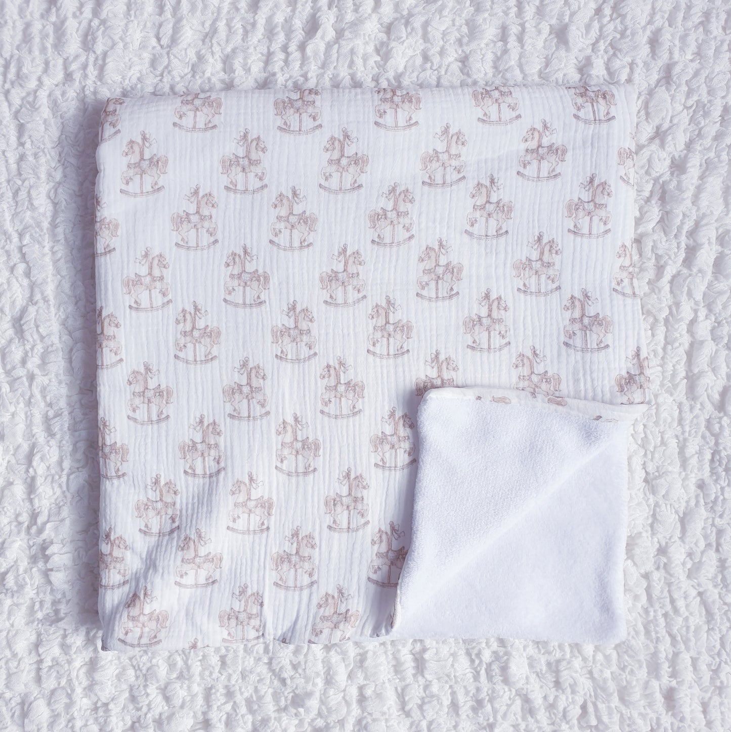 Rocking Horse Baby Blanket Pink Blue Beige