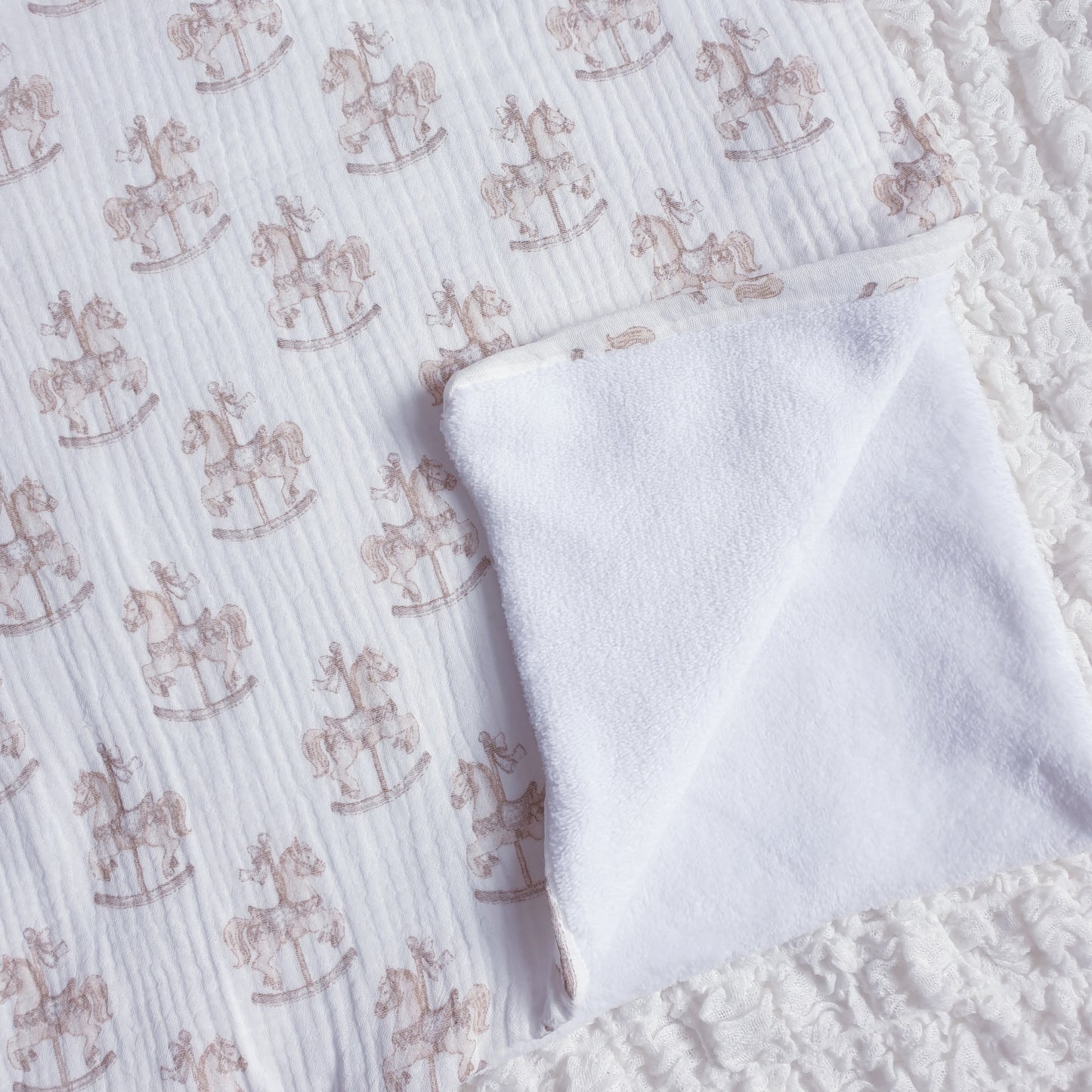 Rocking Horse Baby Blanket Pink Blue Beige