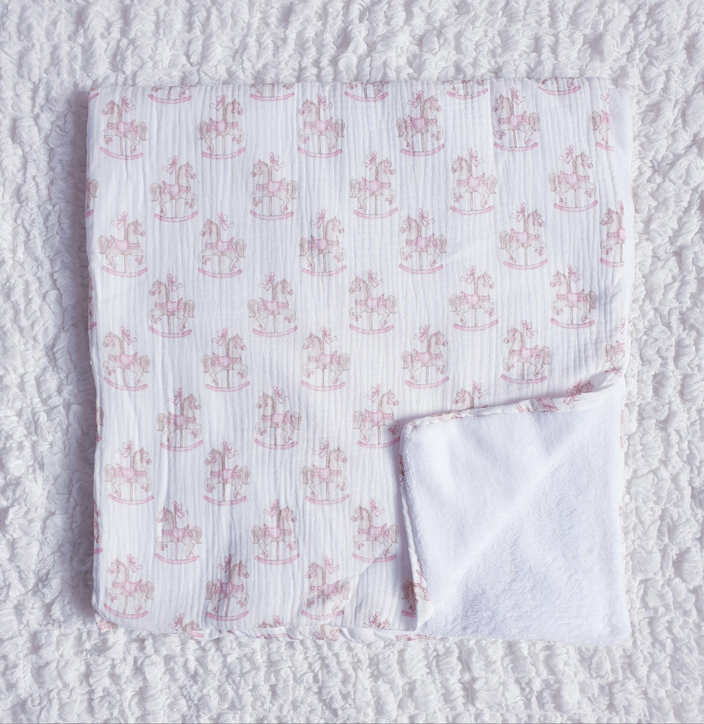Rocking Horse Baby Blanket Pink Blue Beige