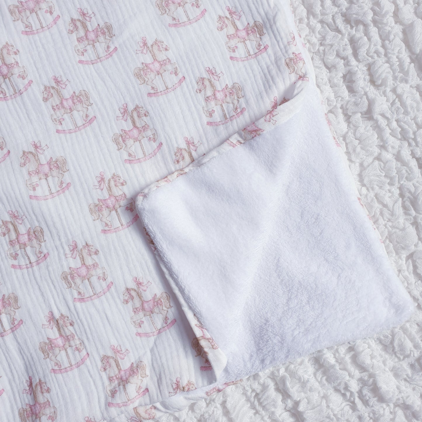 Rocking Horse Baby Blanket Pink Blue Beige