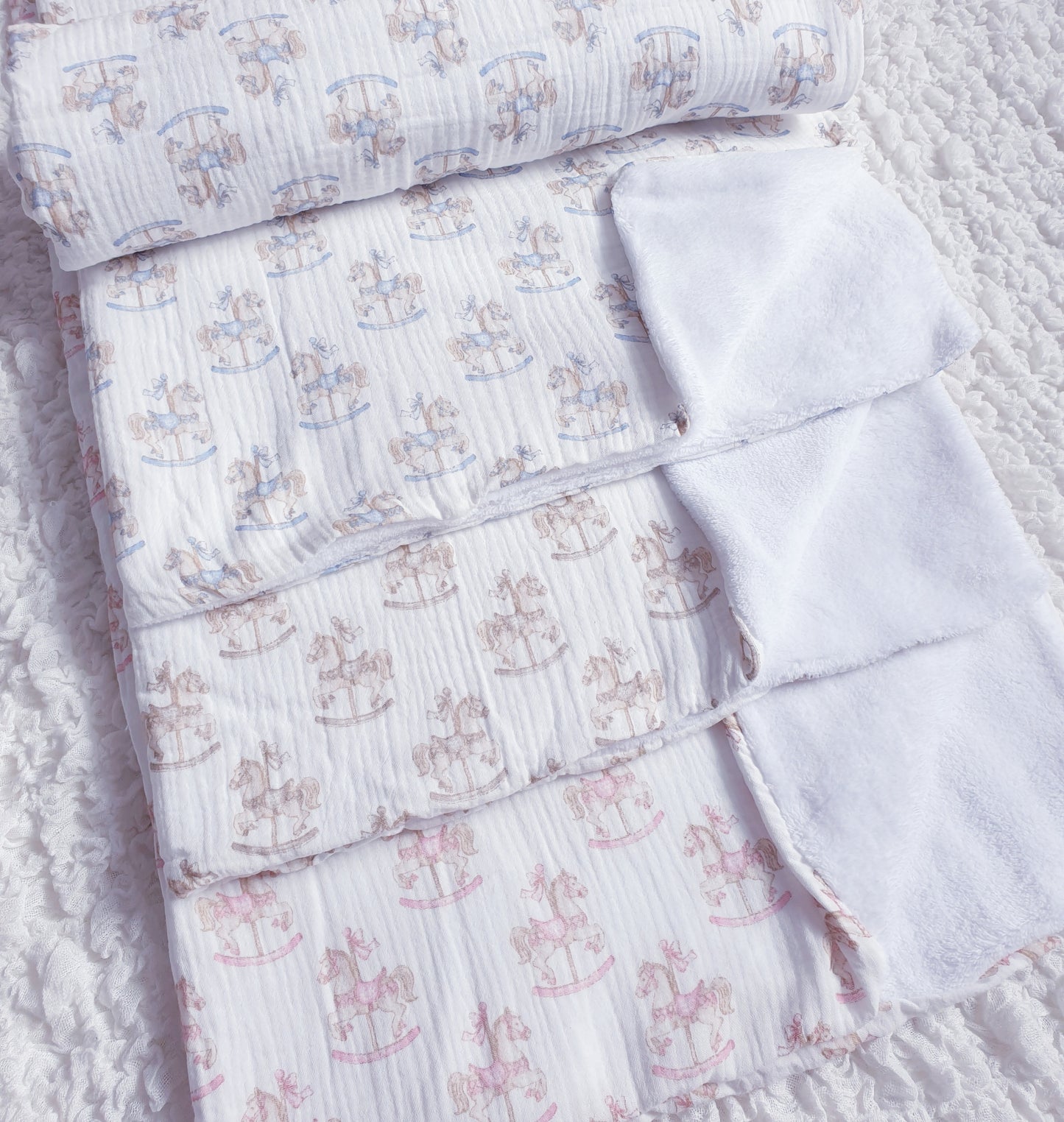 Rocking Horse Baby Blanket Pink Blue Beige
