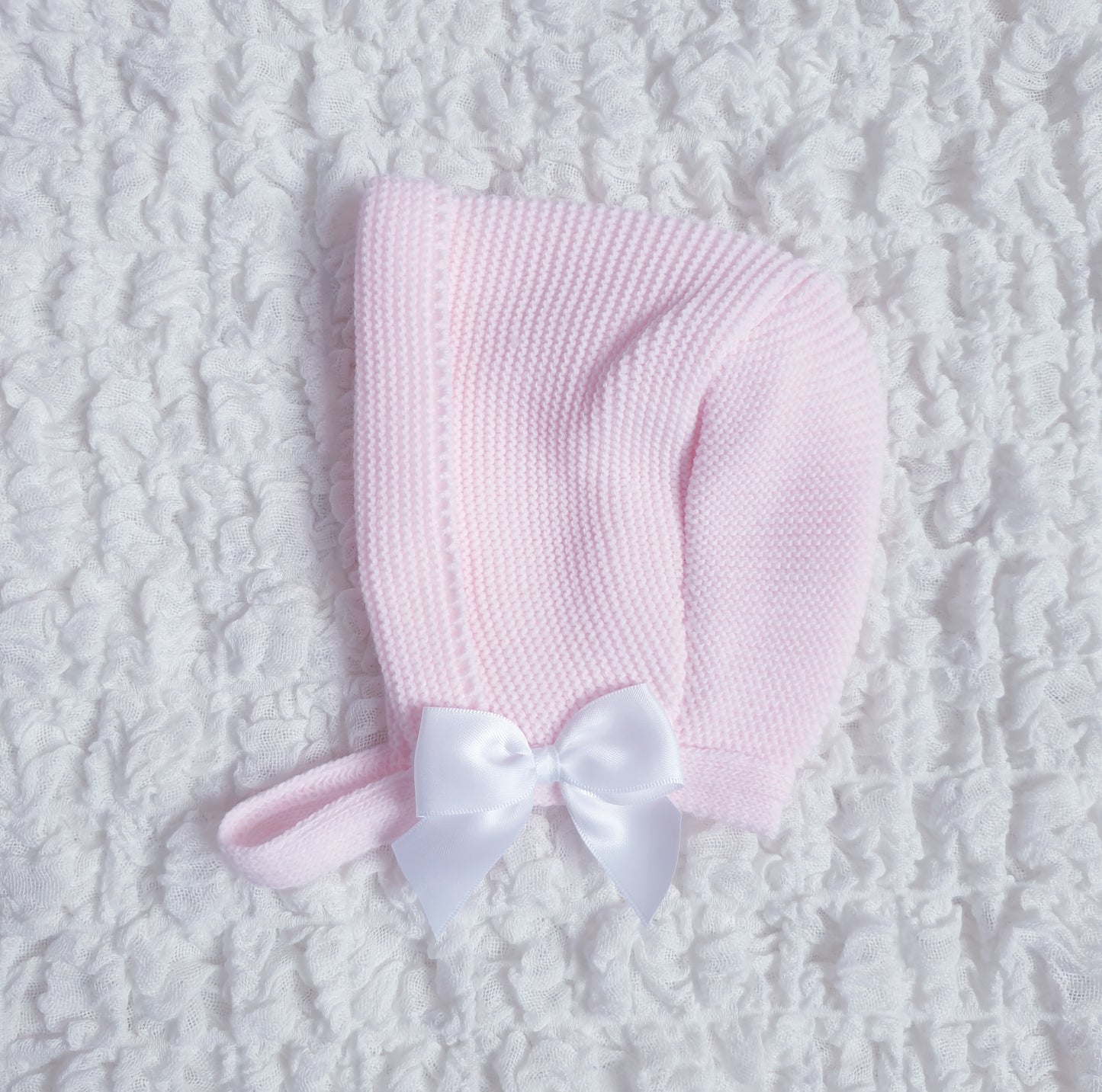 Baby Girls Ribbon Slot Knitted Romper & Bonnet