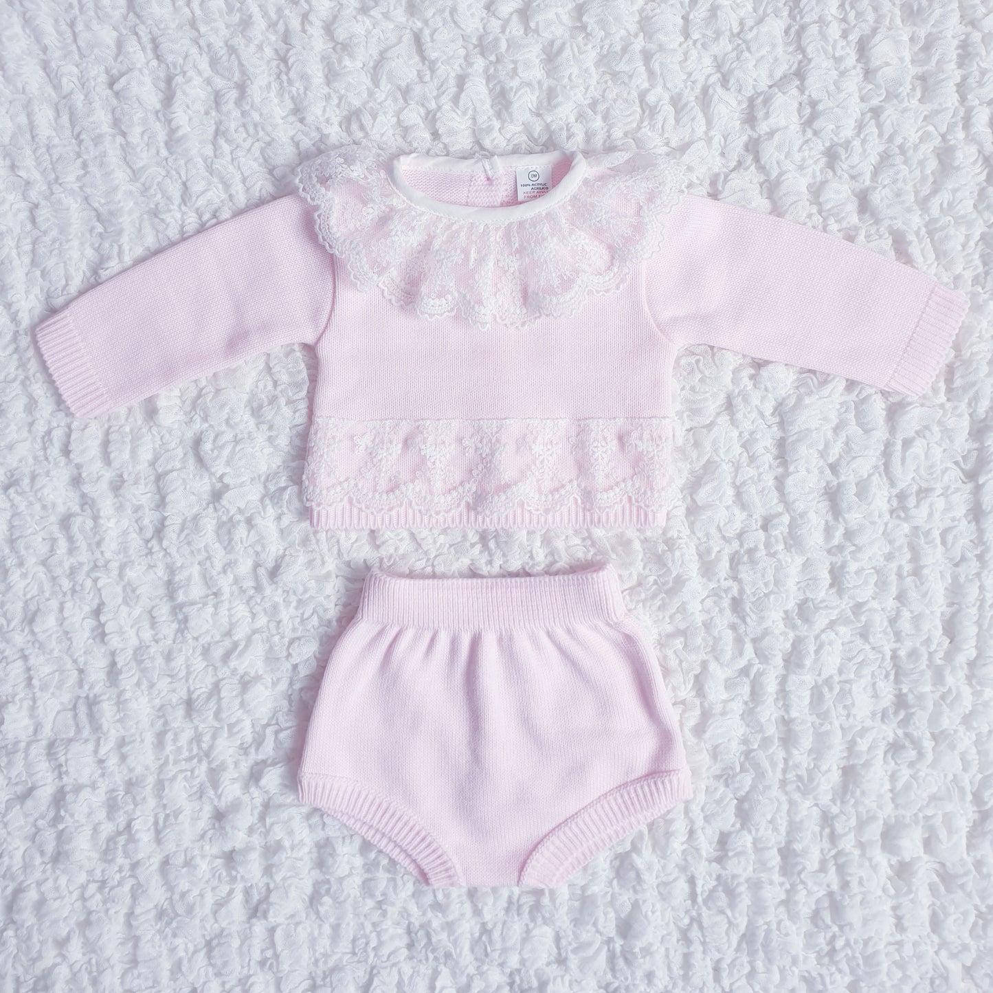 Baby Girls Pink Knitted Lace Jam Pants Set