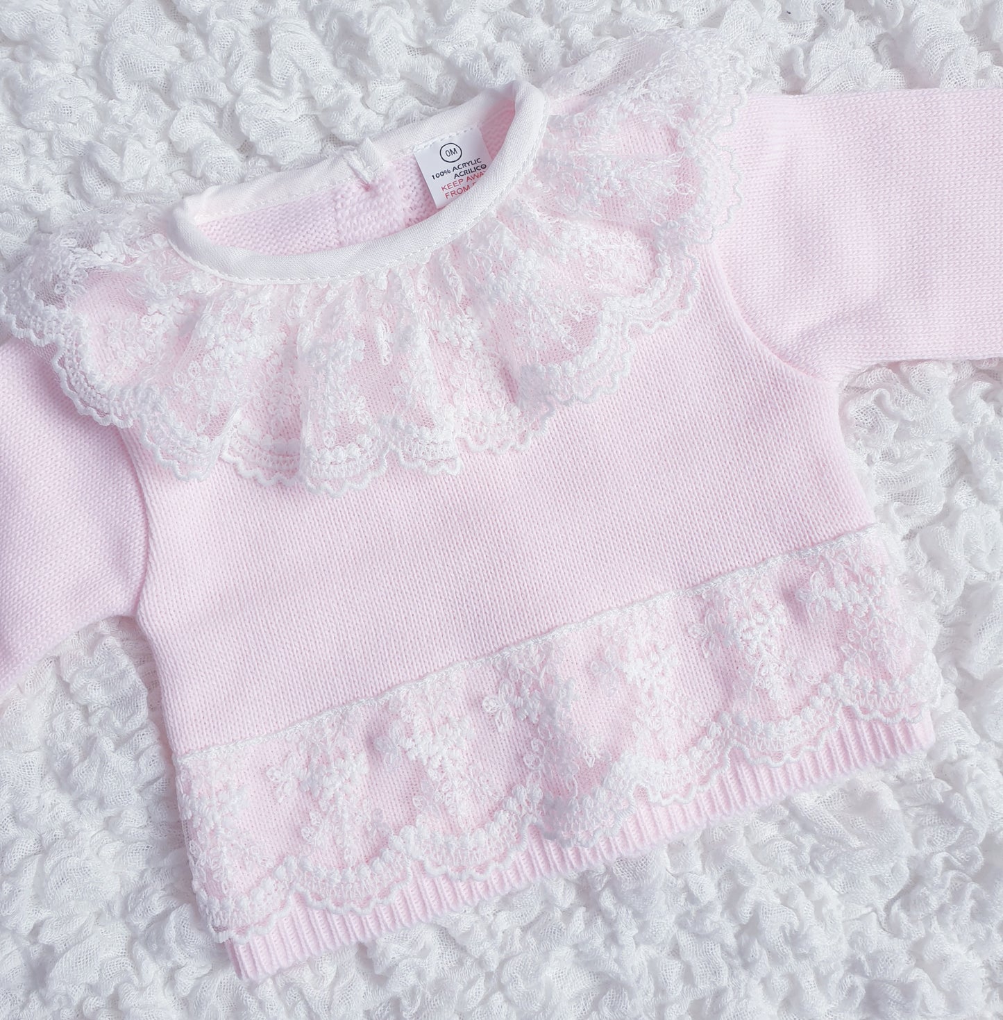 Baby Girls Pink Knitted Lace Jam Pants Set