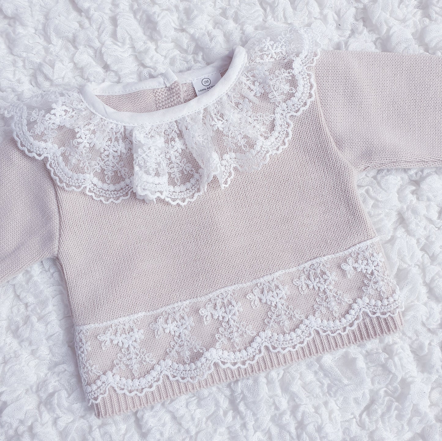 Baby Girls Beige Knitted Lace Jam Pants Set