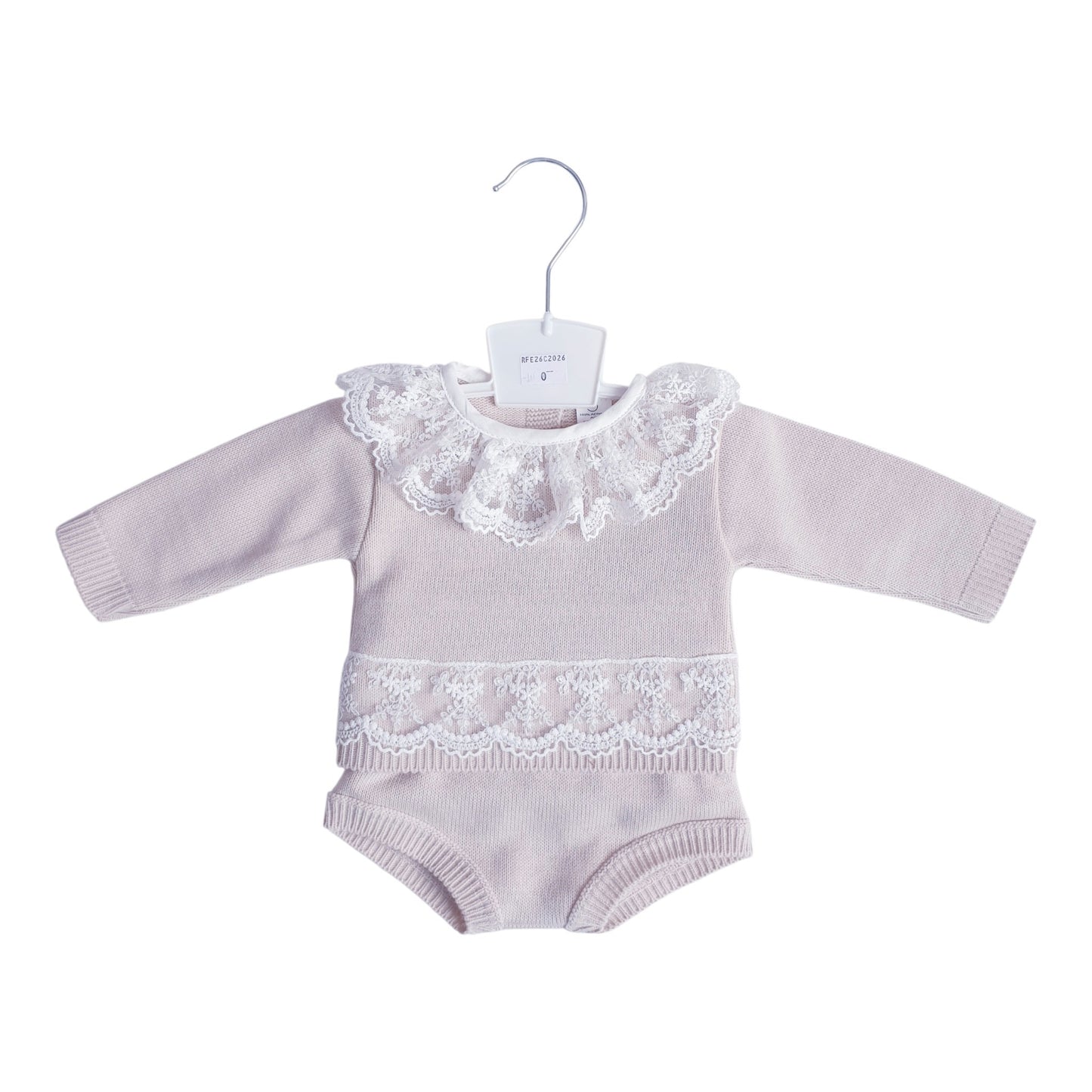 Baby Girls Beige Knitted Lace Jam Pants Set
