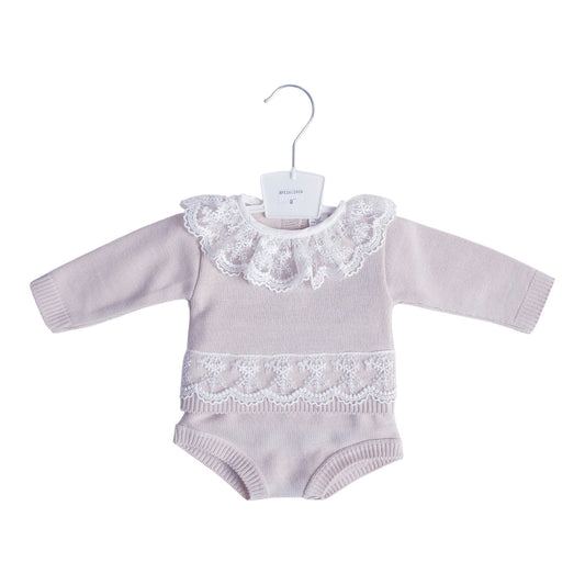 Baby Girls Beige Knitted Lace Jam Pants Set