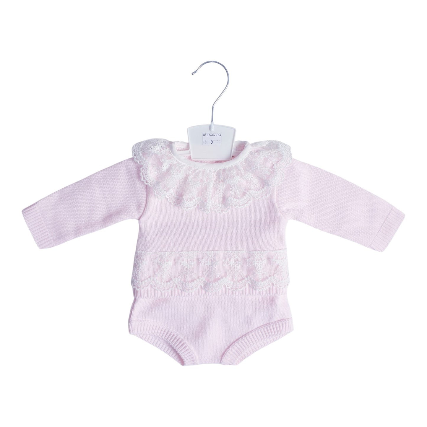 Baby Girls Pink Knitted Lace Jam Pants Set