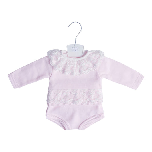 Baby Girls Pink Knitted Lace Jam Pants Set