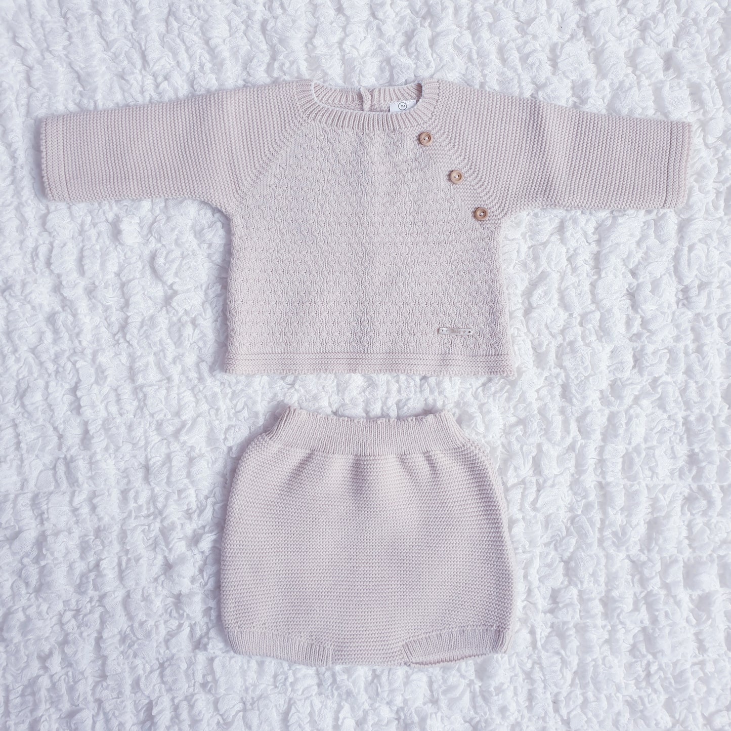 Baby Boys Beige Knitted Jam Pants Set