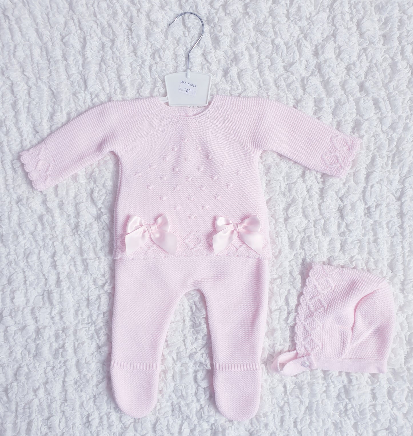 Baby Girls Pink Double Bow Knitted Set