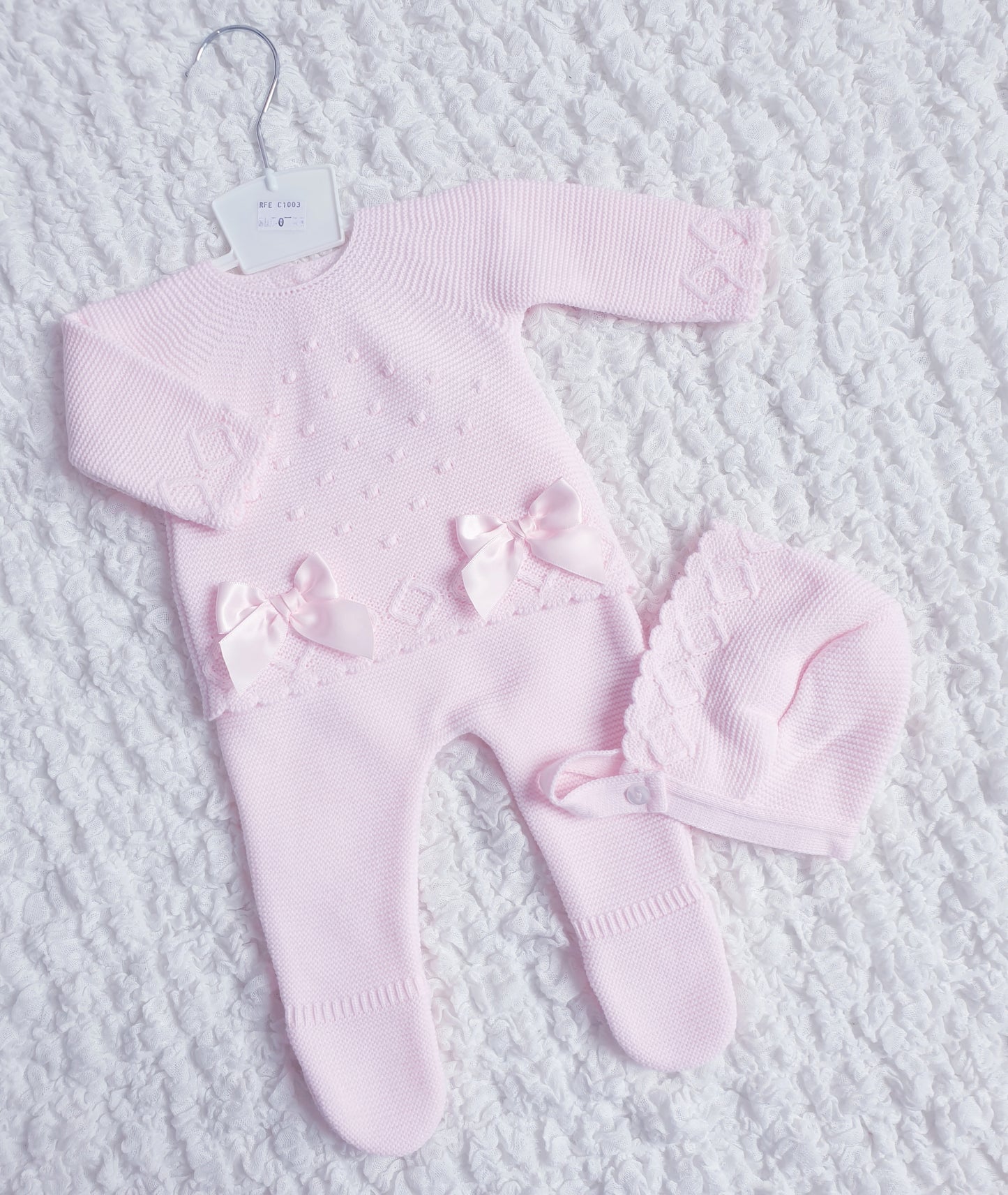 Baby Girls Pink Double Bow Knitted Set