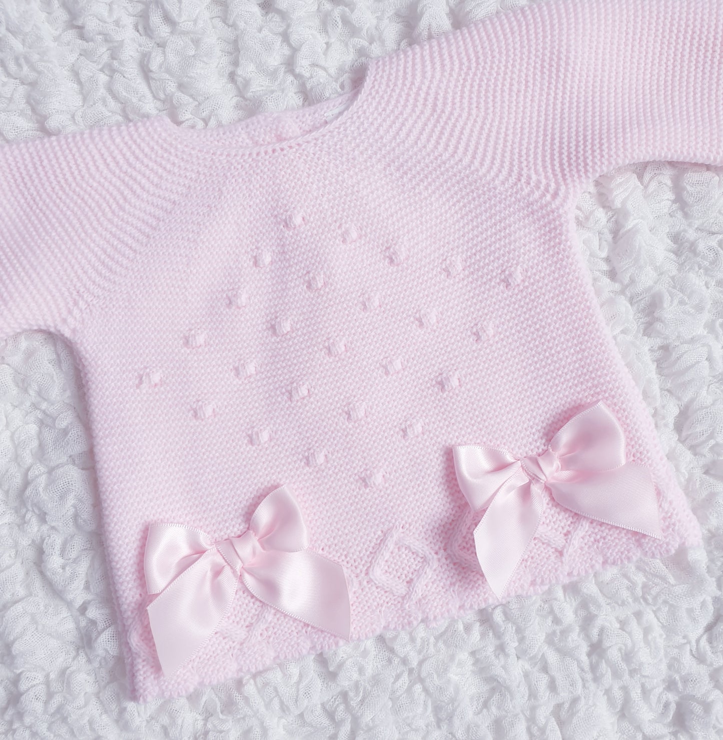 Baby Girls Pink Double Bow Knitted Set