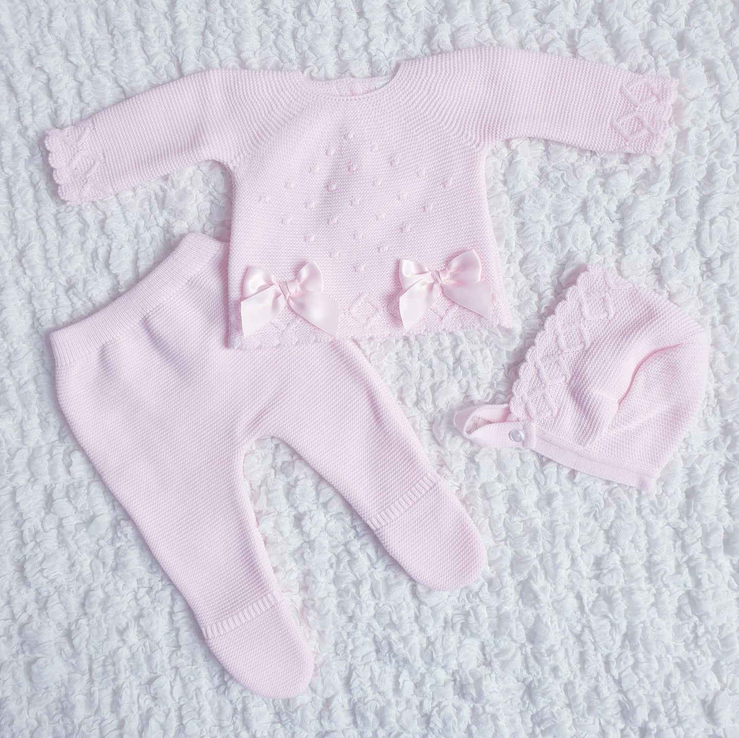 Baby Girls Pink Double Bow Knitted Set