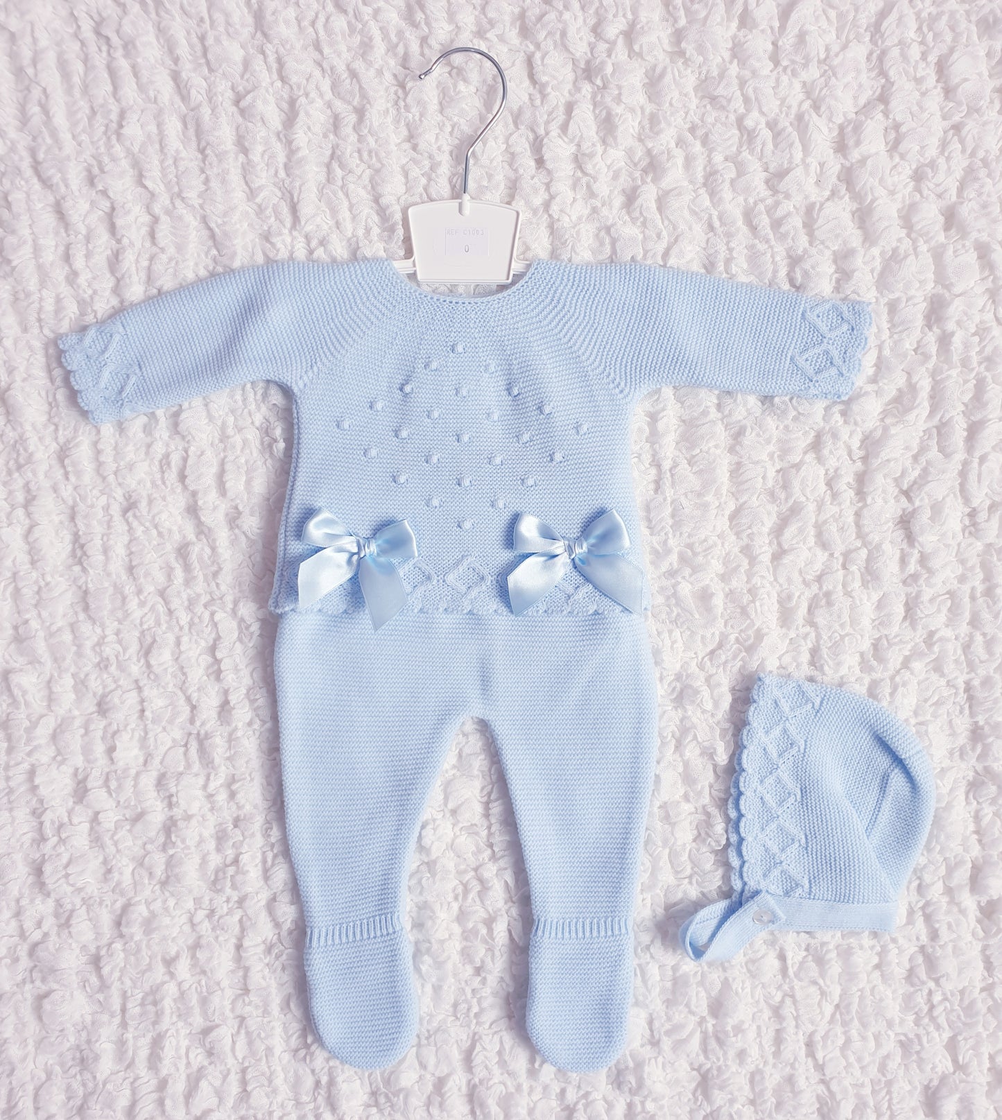 Baby Blue Double Bow Knitted Set