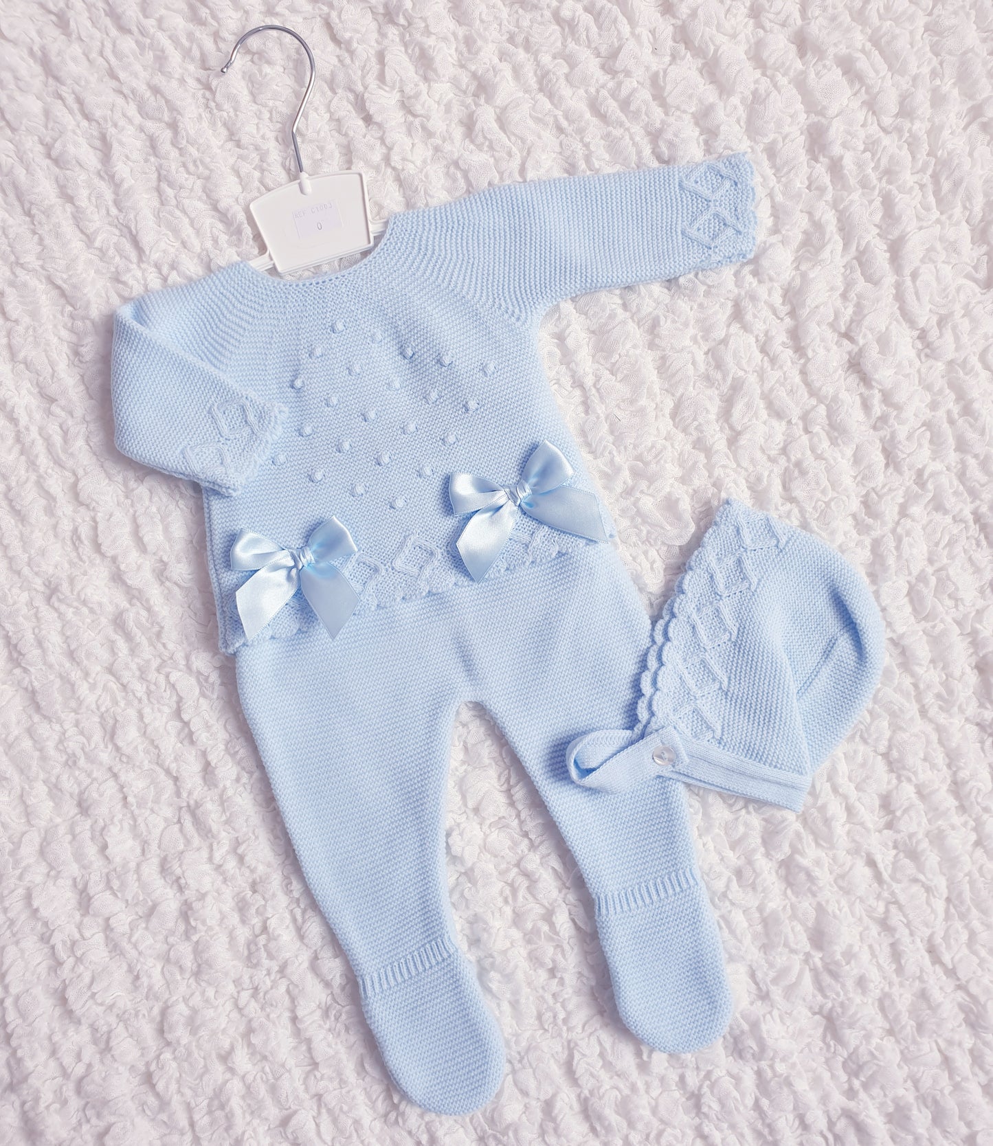 Baby Blue Double Bow Knitted Set