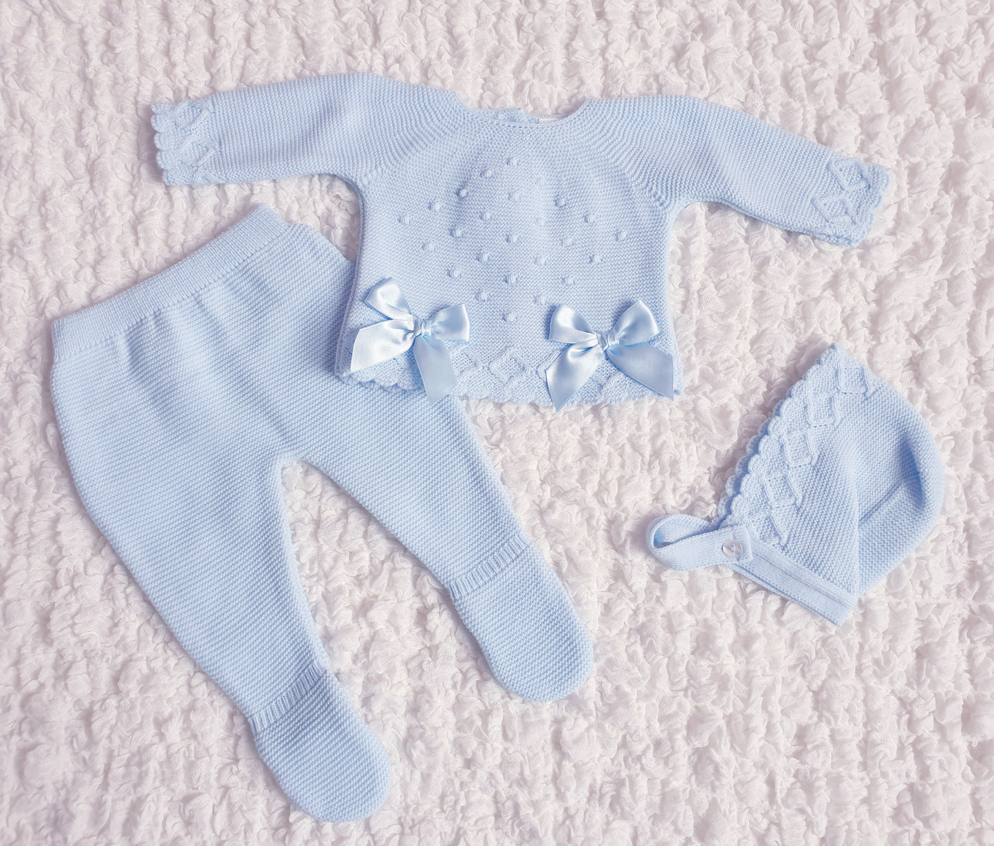 Baby Blue Double Bow Knitted Set