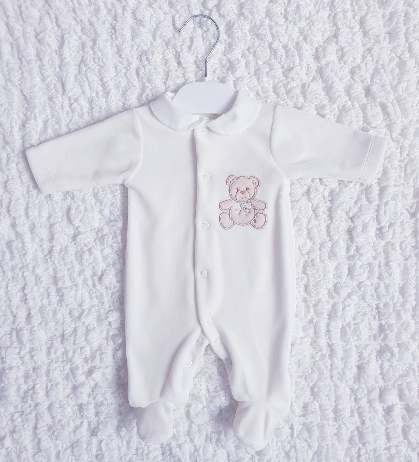 Red Cream Velour Teddy Babygrow