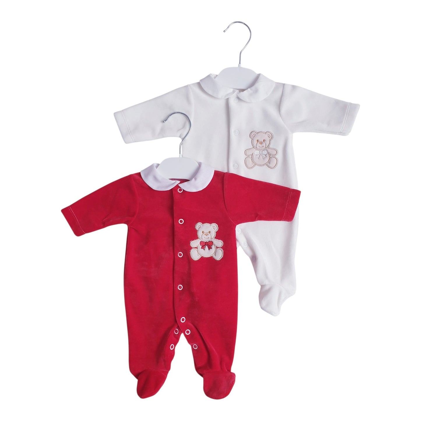 Red Cream Velour Teddy Babygrow