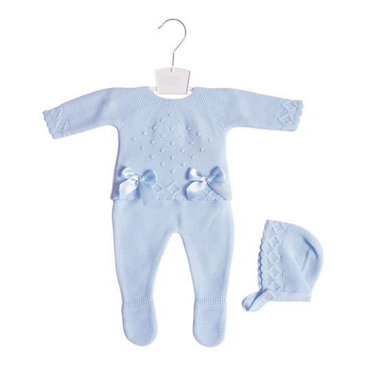 Baby Blue Double Bow Knitted Set
