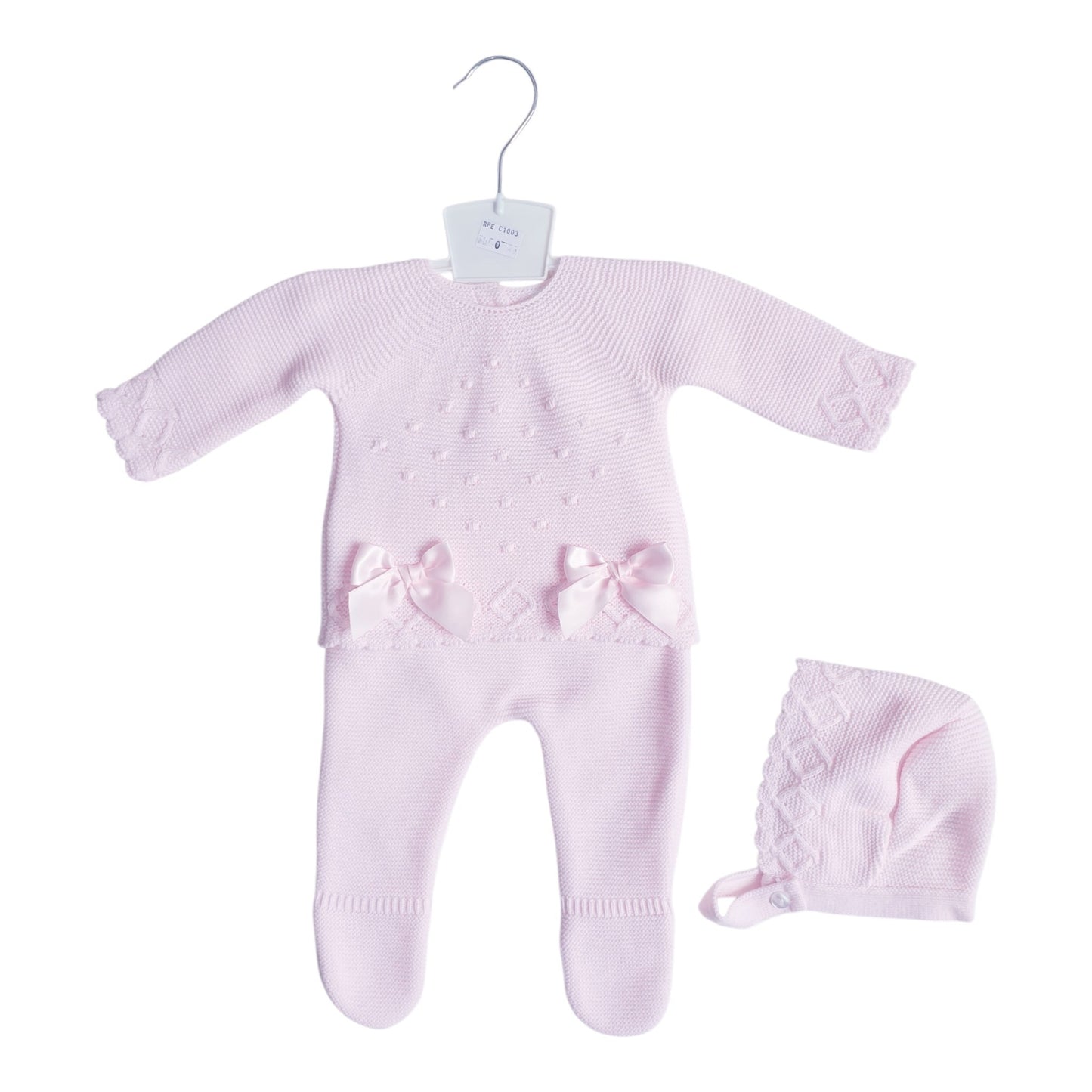 Baby Girls Pink Double Bow Knitted Set