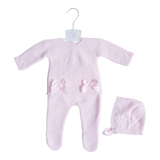 Baby Girls Pink Double Bow Knitted Set