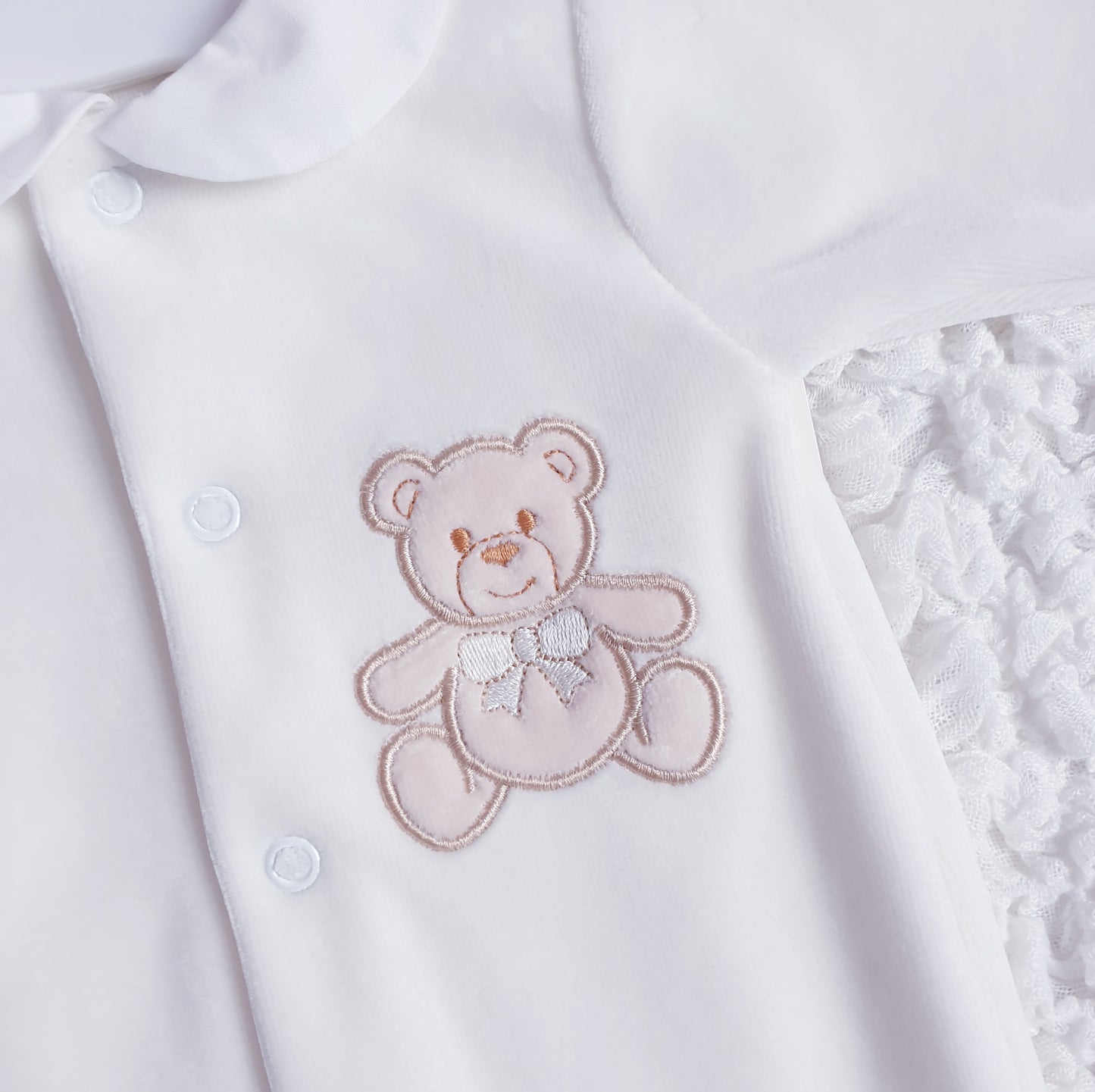 Red Cream Velour Teddy Babygrow