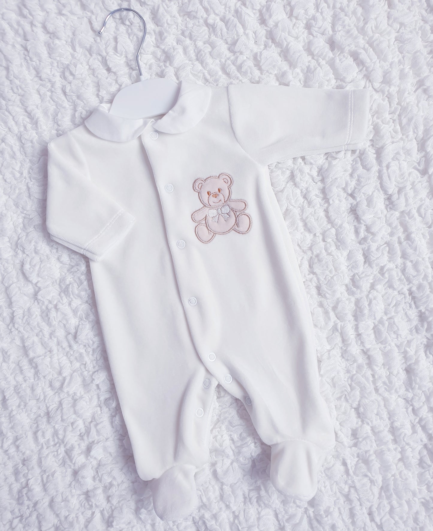 Red Cream Velour Teddy Babygrow