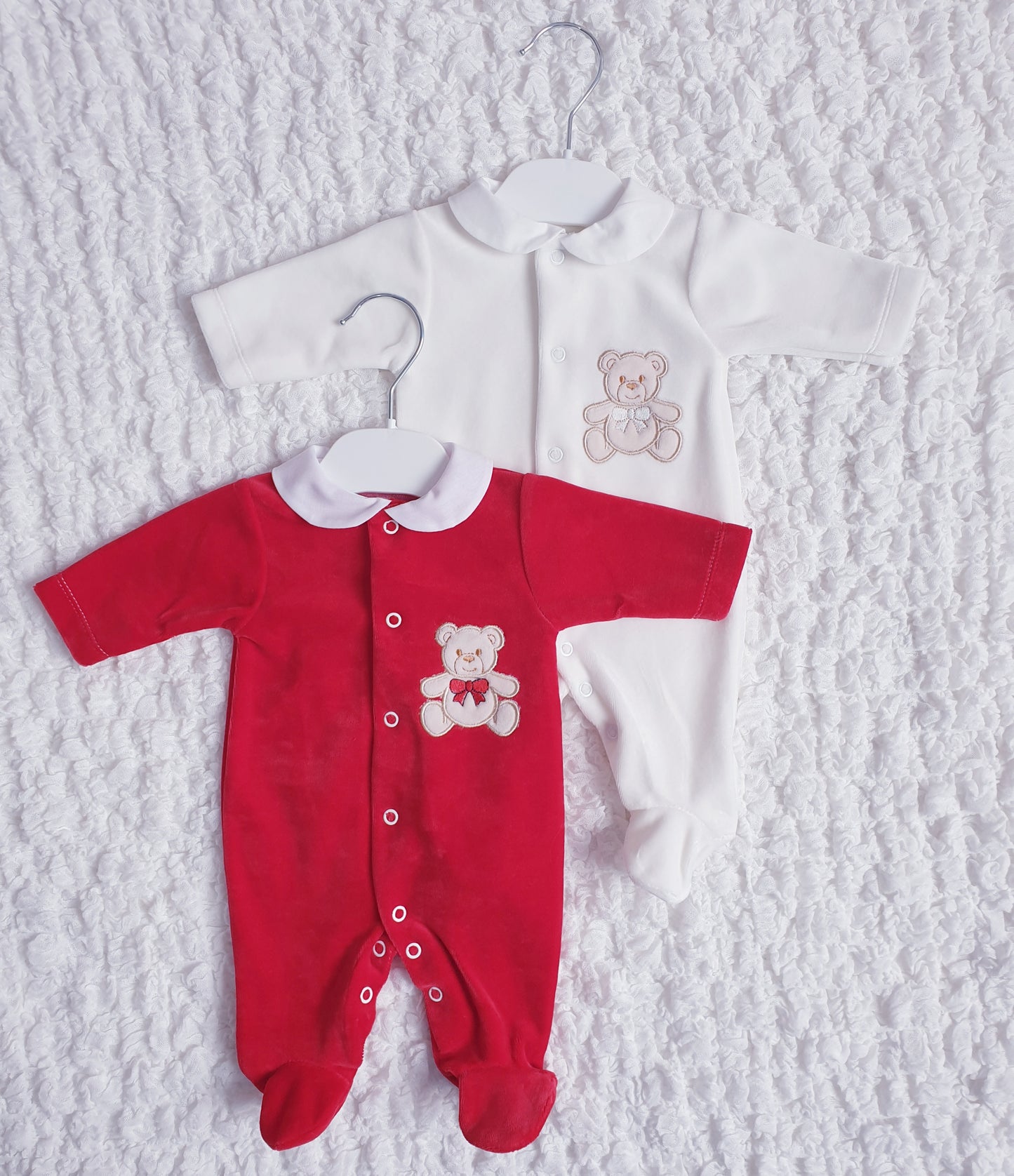 Red Cream Velour Teddy Babygrow