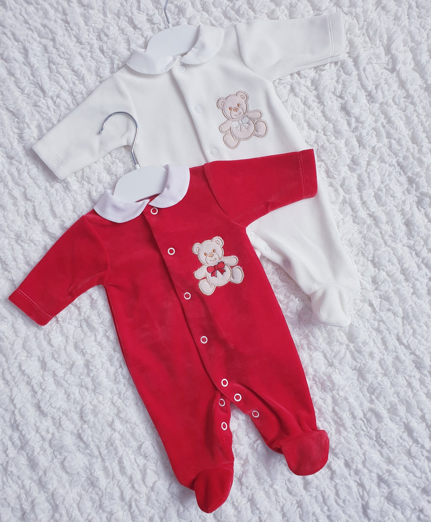 Red Cream Velour Teddy Babygrow